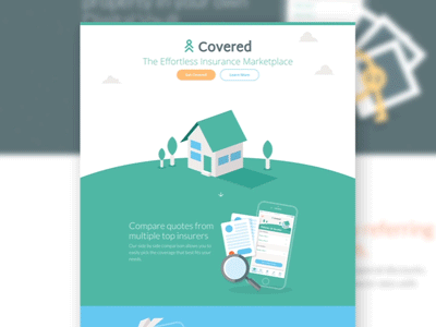 Covered Landing Page airplane branding covered floaty home illustration insurance ios megaphone onboarding ui youth