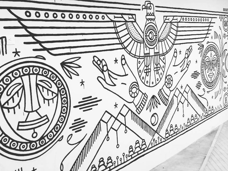 Bogota Mural new york city brooklyn linework brush paint nevada reno native condor colombia bogota mural
