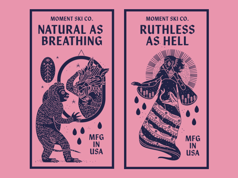 Moment Skis - Natural as breathing, ruthless as hell illustration identity new york city brooklyn nevada reno skiing coyote monkey skis moment