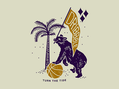 Dribbbble: Turn the Tide basketball bear brooklyn dribbble illustration laxalt linework nevada nyc palm reno tide turn