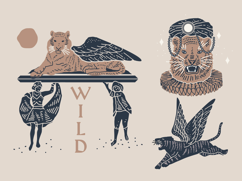 9 Lives branding cat flying identity illustration laxalt linework lion nyc packaging tiger wild wings