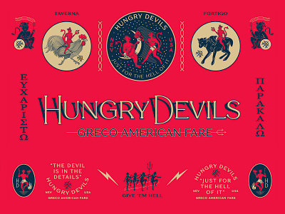 Hungry Devils Greco American Fare branding brooklyn cock details devil devils food truck fortune greek hell hungry identity illustration laxalt linework luck nevada new york city reno rooster
