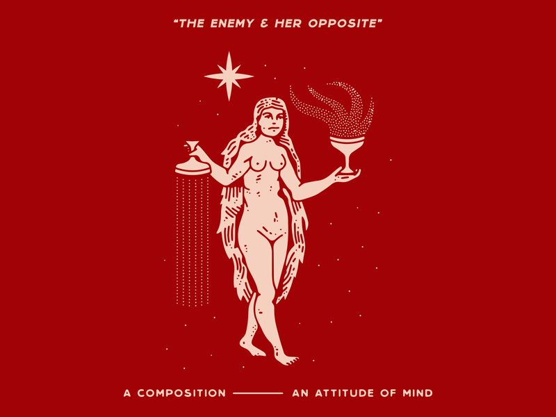 The Enemy & Her Opposite attitude branding brooklyn chalice enemy fire flames her illustration laxalt linework mind nevada new york city nyc opposite reno typography warmth woman