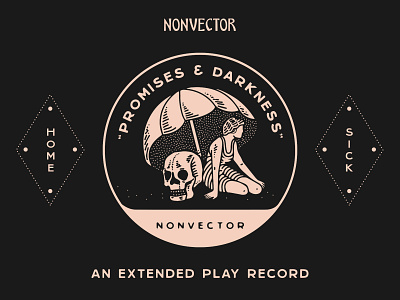 Promises & Darkness branding brooklyn darkness home illustration laxalt linework music nevada new york city nyc promise promises record reno sick skull swimming umbrella woman