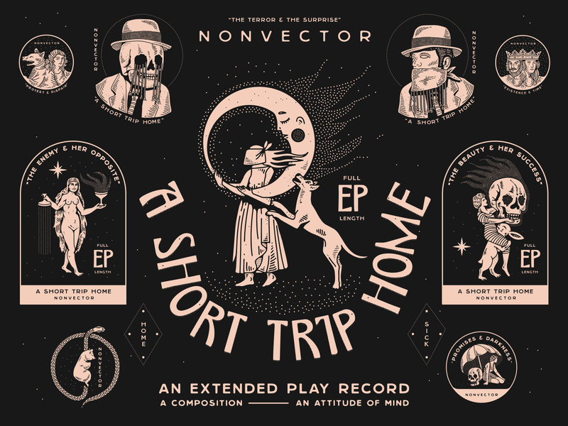 A Short Trip Home: An Extended Play Record bandit bear branding brooklyn cowboy home illustration king laxalt linework moon nevada new york city nyc reno skull snake typography umbrella woman