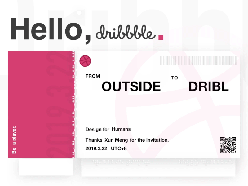 Hello Dribbble! animation design hello hello dribble keynote ticket ticket design