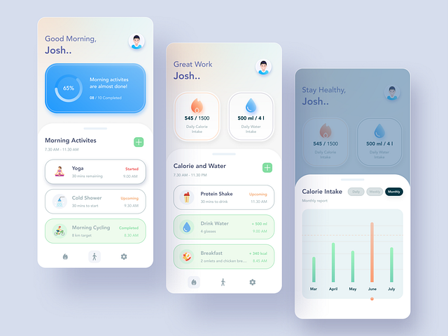 Health tracker app UI by Uchitha H. on Dribbble