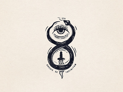 Snek Eyes black and white cartoon dagger design eye halftone illustration retro simple snake symbol t-shirt tattoo vintage