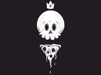 King Slice death by za design illustration king pizza skull t shirt
