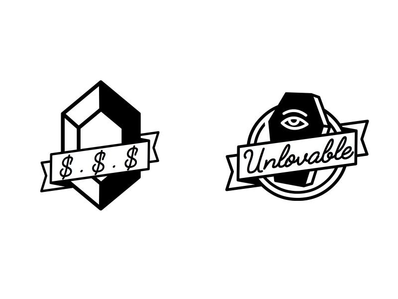 Patch Concepts ribbons eye rupee gem coffin patch design illustration