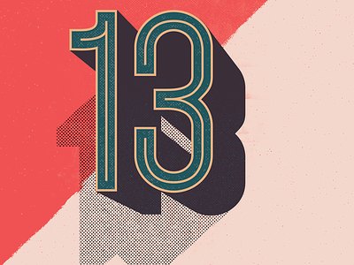 Thirteen 13 3d design halftones illustration numbers retro type vintage