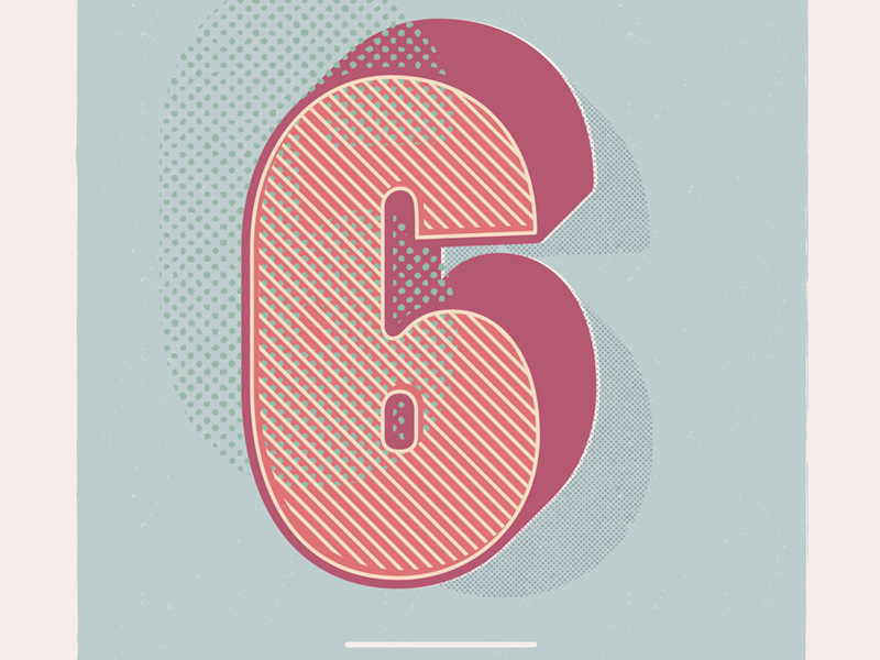 Numero Sei 3d type design vintage halftones type retro illustration numbers