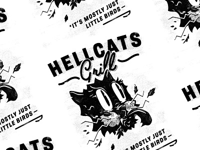 Hellcats Grill black and white cartoon cat grill halftone hellcat illustration retro vintage