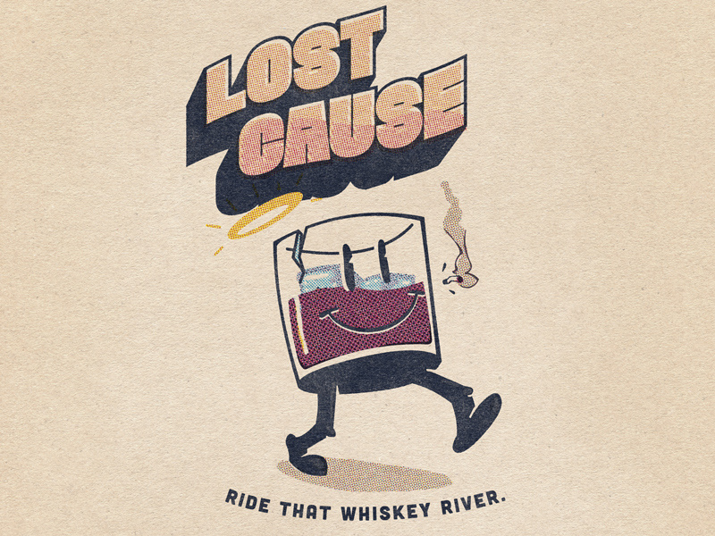 Lost Cause retro design bad habits lost smiley whiskey golden age comic halftone illustration cartoon vintage