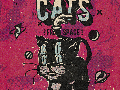 Space Cats alien cartoon cat comic design halftone illustration retro space vintage