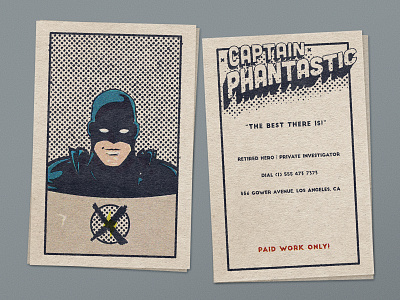 Captain Phantastic - Retired Hero business card comics design dribbbleweeklywarmup hero illustration retro superhero vintage