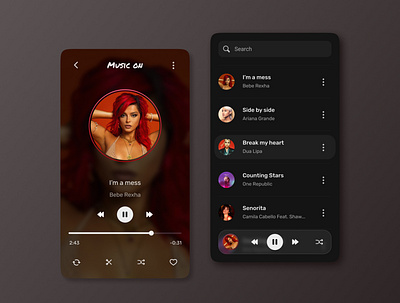 Music player app daily 100 challenge dailyui glassmorphism interface logo menu music player play pohil product design search ui ux valeriya pohil