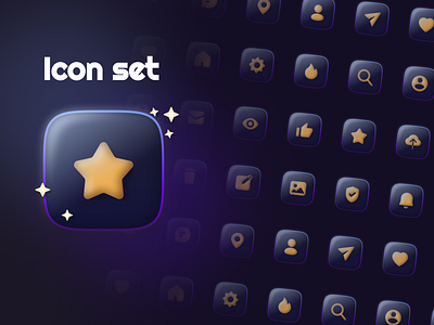 Icon set 3d activity app application chat delete edit game home icon icon set like pohil product design profile search settings ui valeriya pohil verification