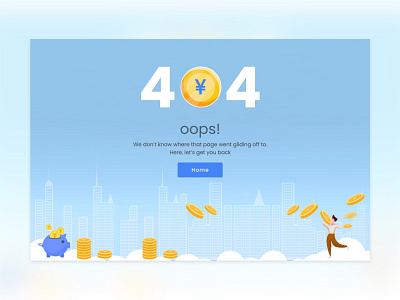 404 Page 404 android app back to home blue branding chinese clean currency renminbi design error finance ios money page ui ux vector graphic webapp yuan