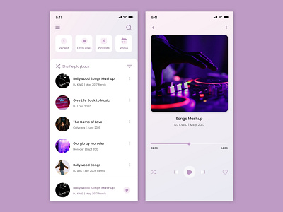 Music Player app band clean design entertainment icons illustration list logo menu music pink player playlist puple search ui ux vector wishlist