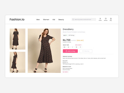 E-commerce Shop bag cart clean design dress ecommerce fashion icons kid men pink product details profile search shop ui ux vector wishlist women