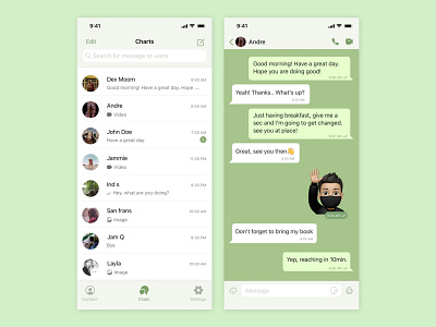 Direct Messaging 013 app chat clean dailyui direct message facebook fb green icons ios messanger search simple telegram ui ux vector video call whatsapp
