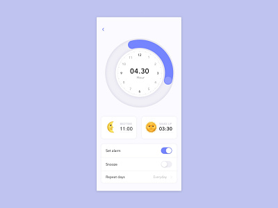 Set Alarm 015 alarm apple back clean clock dailyui element everyday ios number onoff switch purple repeat days screen setting simple snooze toggle turn