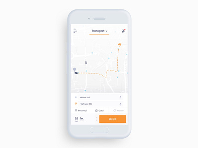 Map android app button cab clean dailyui design drop location map orange payment mode pickup promo simple transport travel ui ux vector
