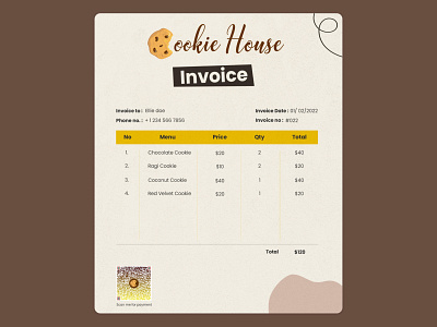 Pricing $ 030 app bakery branding clean cookie dailyui design invoice invoice detils logo price pricing qr scan simple total ui ux