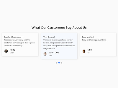 Testimonials 039 about us blue clean customer dailyui design domain element fnance honesty name photo place product feedback review scroll slider testimonials website