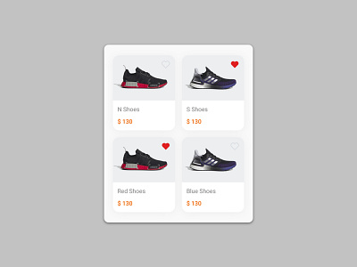 Favourite/ Wishlist app cart clean dailyui design ecommerce element favourite wishlist fvrt graphic design grey like list paw price shoes simple ui ux
