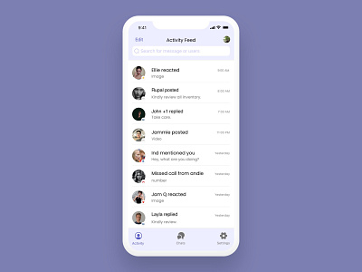 Activity Feed 47 acitivity apple chat clean dailyui date edits elements feed history icon ios power profile purplerich reactions settings simple time