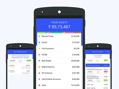 Personal portfolio app android app assets material money mutual funds personal finance transactions