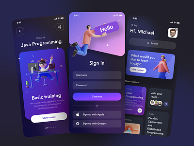 Learning platform App design 3d app blue design illustraion ios mobile ui user interface ux violet