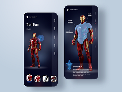 Iron Man. Mark L adobe xd app avengers avengersendgame dark design game ios iron ironman marvel marvel comics marvelapp mobile navigation ui ux
