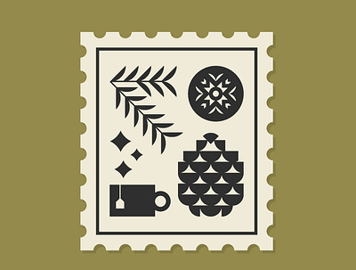 Winter Stamp illustration ornament ornaments pine pinecone stamp star tea vector winter