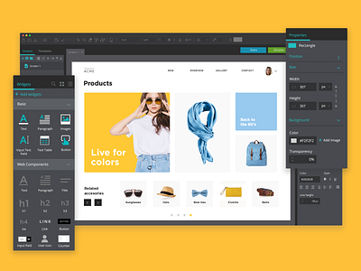Justinmind designer UI - properties and Widgets palettes interaction design justinmind ui ui design ui ux design interaction design ux ux design