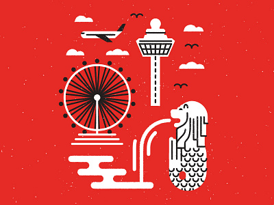 Singapore Icons airplane airport changi flyer icons merlion red singapore stroke white