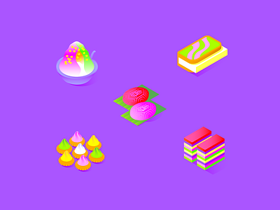 Singaporean food icons 🇸🇬 ang ku kueh garmin gradients ice icecream iced gem biscuit icons illustration kacang kueh lapis sandwich singapore vector