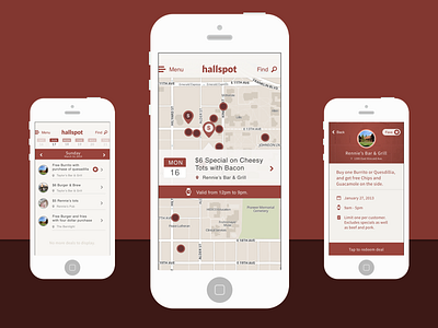 Hallspot App Resdesign apps blur campus college deals grid opacity photos red search social students