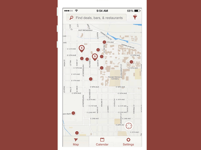 Testing Map + Filter Interactions animation browse buttons explore filter filters find me ios location maps mobile pins