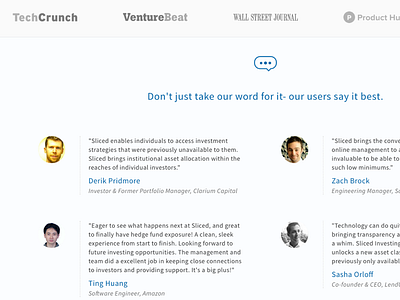 Testimonials Area & Press Mentions feedback homepage landing press product quotation quote quotes splash testimonial testimonials users