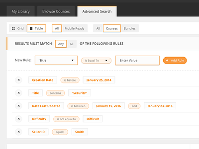 Rule-Based Advanced Search with Applied Filters advanced advanced search applied filters browse facets filter filters options query query builder rules ruleset search sort toggle