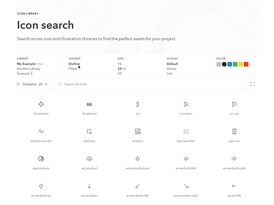 Icon library search and filters advanced search categories category category icons dense facet faceted search facets filter filters icon icon library icon search icon set icons library search list options search toggle