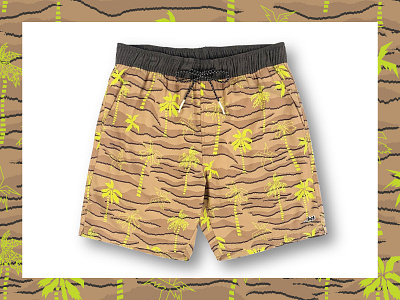 Lost Surfboards Boardshort print "suburbia" animal prints apparel design boardshorts branding cut and sew graphic design modern prints retro surf designs surface design