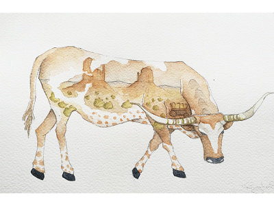 Long Horn arizona bull cow desert long horn painting watercolor west