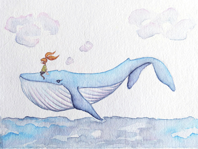 Buen viaje fantasy illustration ocean original character painting sea watercolor whale