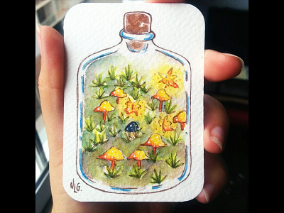 Magical Jar - Yellow aceo illustration magical bottle magical jar original character painting watercolor