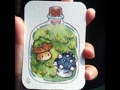 Magical Jar - Green illustration magical bottle magical jar mushroom original character painting watercolor