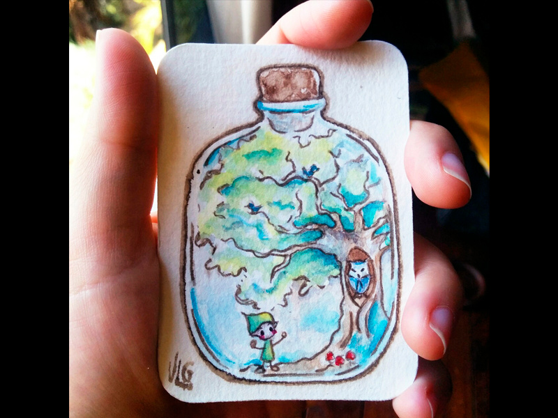 Magical Jar - Blue magical jar magical bottle aceo original character illustration watercolor painting